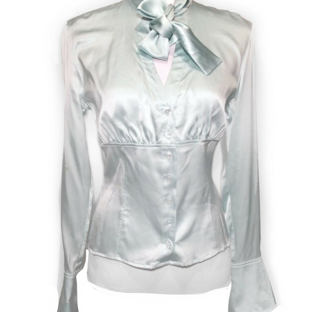 Vintage ESCADA Silk Fitted Ascot Bell Cuff Blouse - Picture 5 of 8